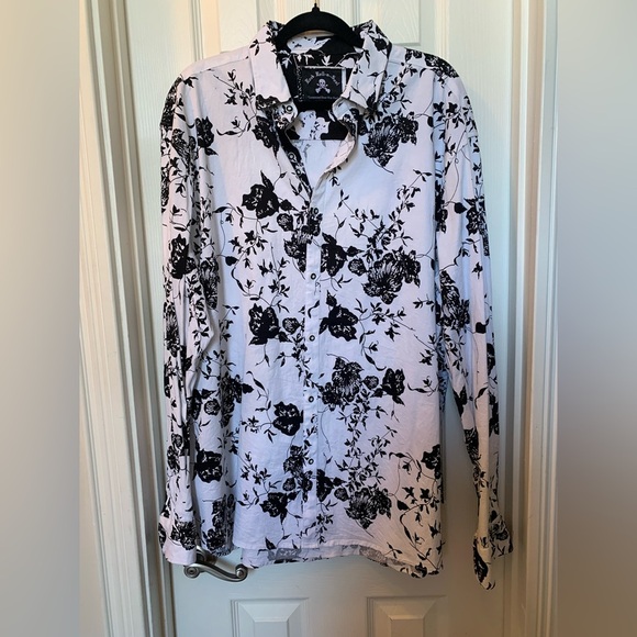 Rock Roll n Soul Cotton Black & White Shirt Long 
Sleeve Button Up Floral Sz 3XL - Picture 1 of 9